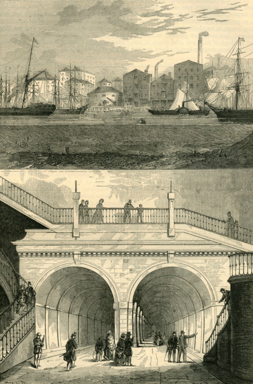 Thames-tunneli sellaisena kuin se näytti, kun se alun perin avattiin liikenteelle, c1872. tekijältä Unbekannt