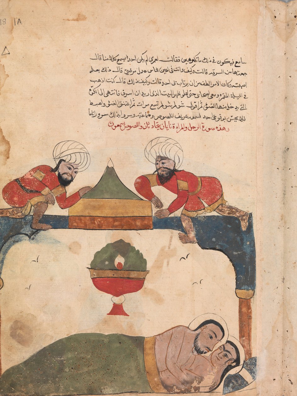 Varkaat katolla herättävät kauppiaan, Folio Kalila wa Dimnasta, 1700-luku. tekijältä Unbekannt