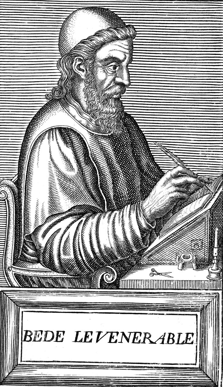 The Venerable Bede c673-735, anglosaksi teologi, tutkija ja historioitsija, c1584 tekijältä Unbekannt