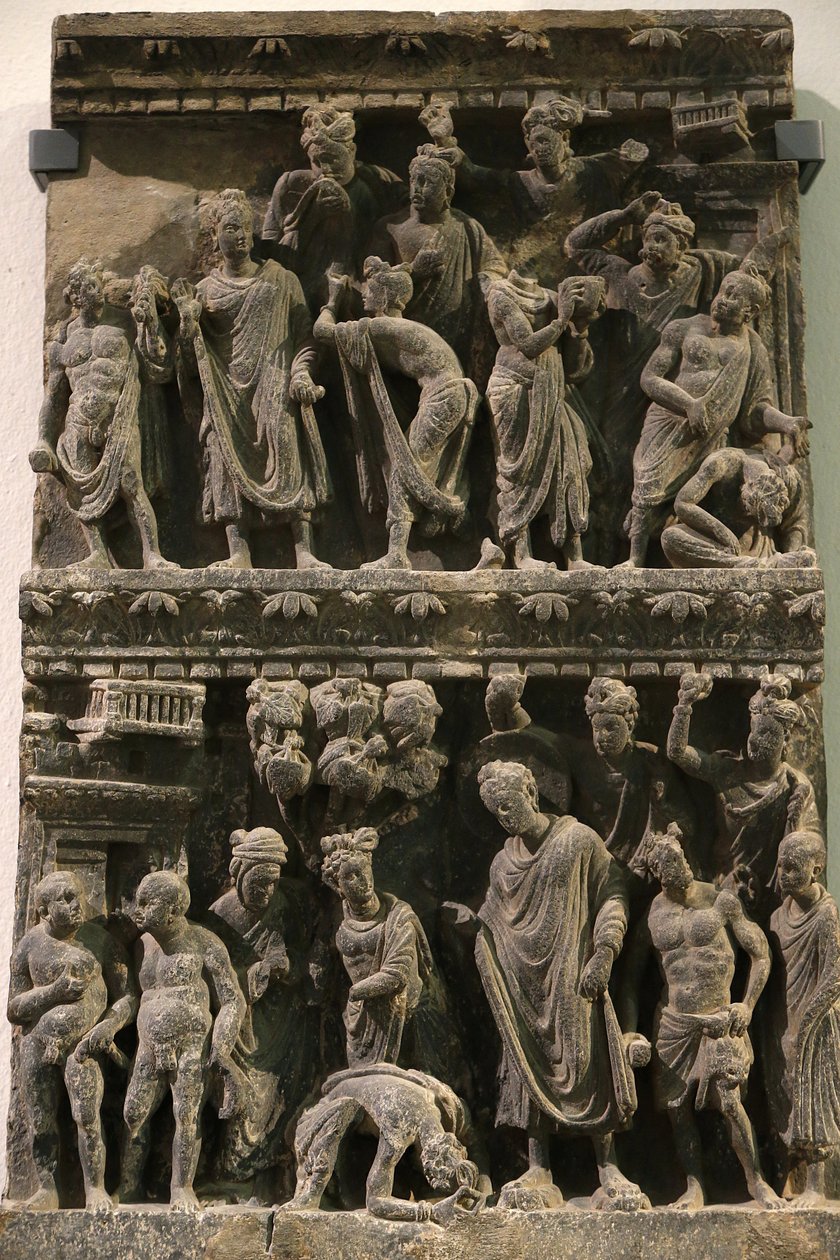 Victoria and Albert Museum. Relief, joka osoittaa yrityksen Buddhan elämään. 100-200. Liuske. Gandhara / Luoteis-Pakistan. Yhdistynyt kuningaskunta tekijältä Unbekannt