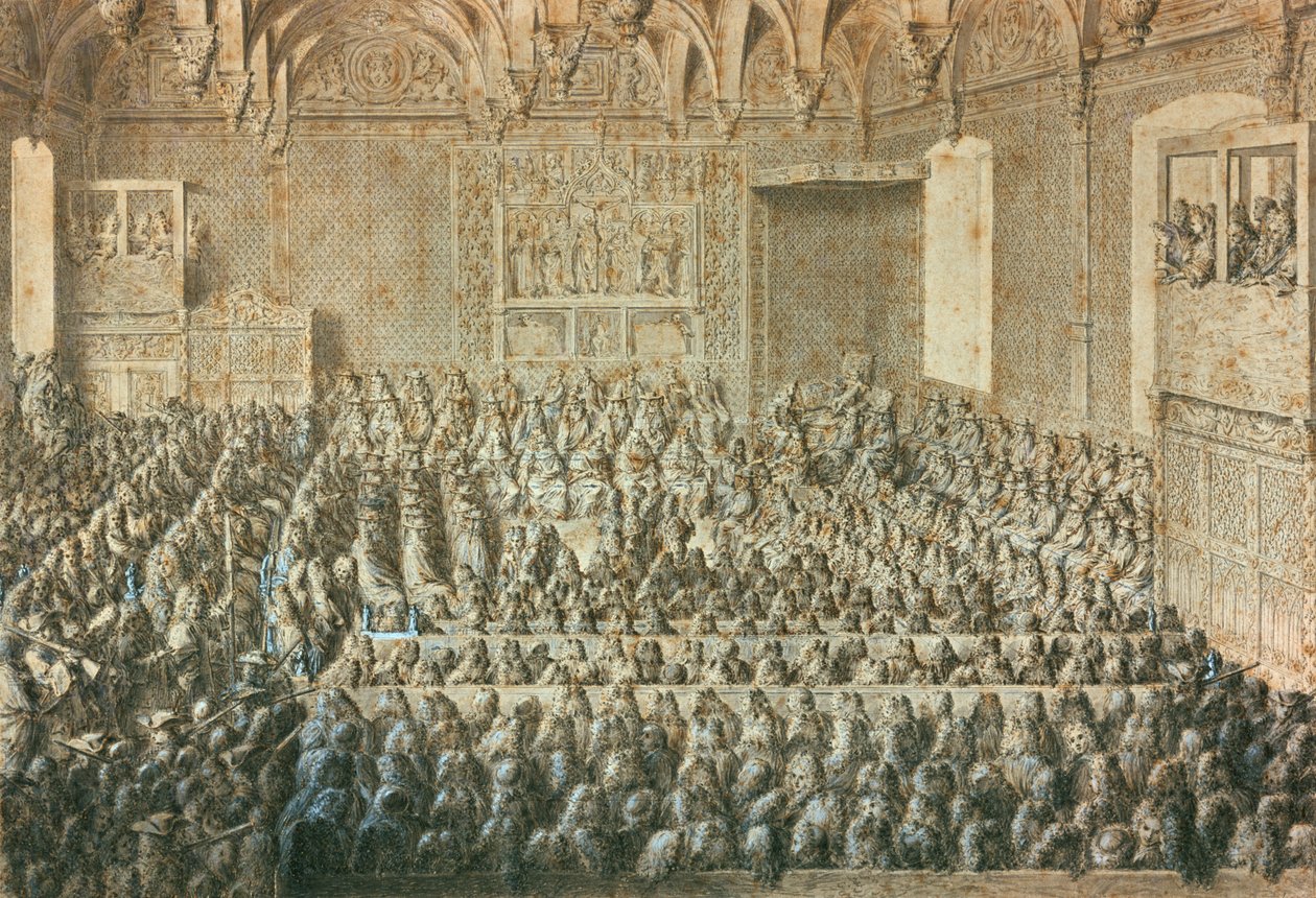 Sorbonnen edustajakokous julistaa Henrik III:n syrjäytetyksi tammikuussa 1589. Museum of Carnavalet, Pariisi tekijältä Unbekannt