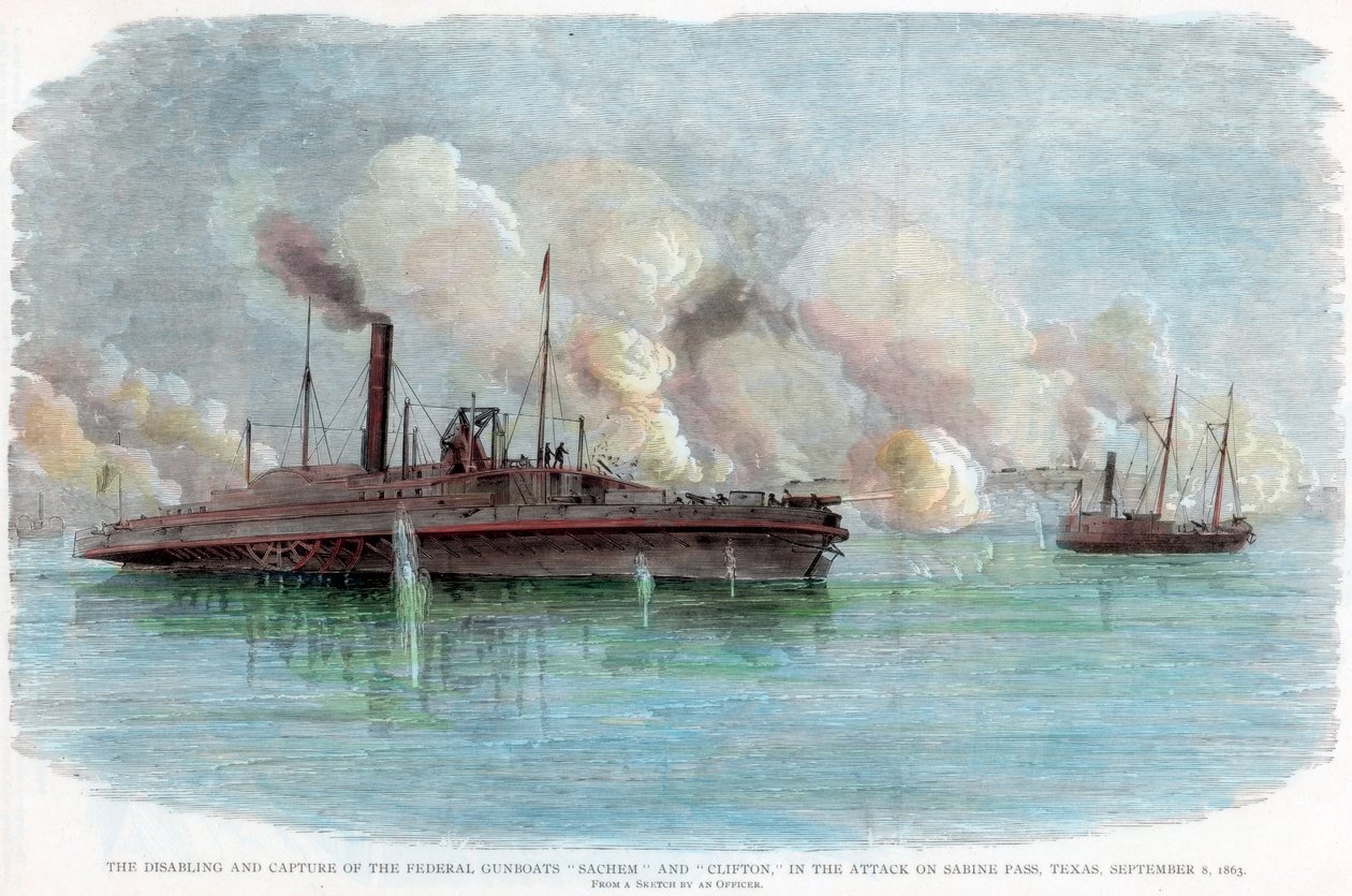 Hyökkäys Sabine Passiin Teksasissa, Amerikan sisällissota, 8. syyskuuta 1863 tekijältä Unbekannt