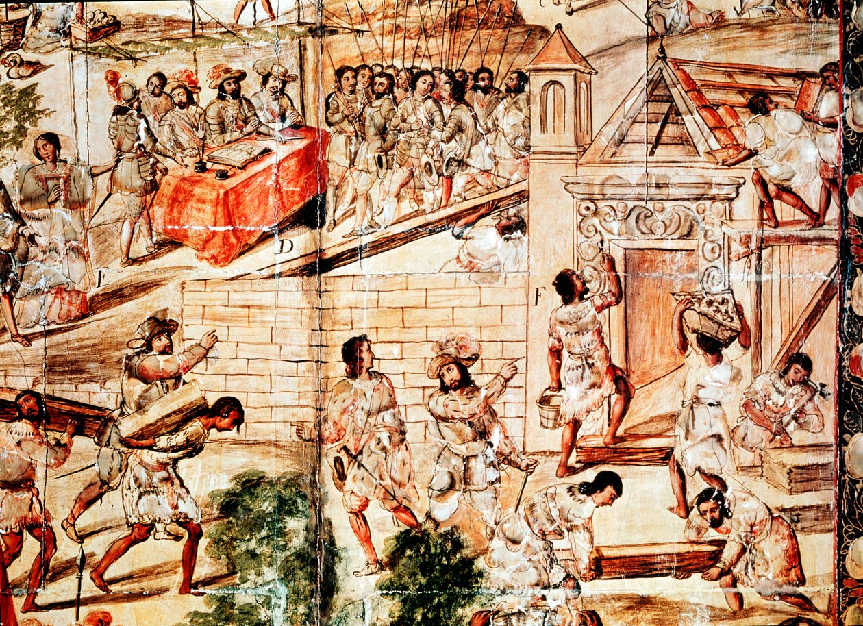 Mexico Cityn rakennus 1500-luvulla tekijältä Unbekannt