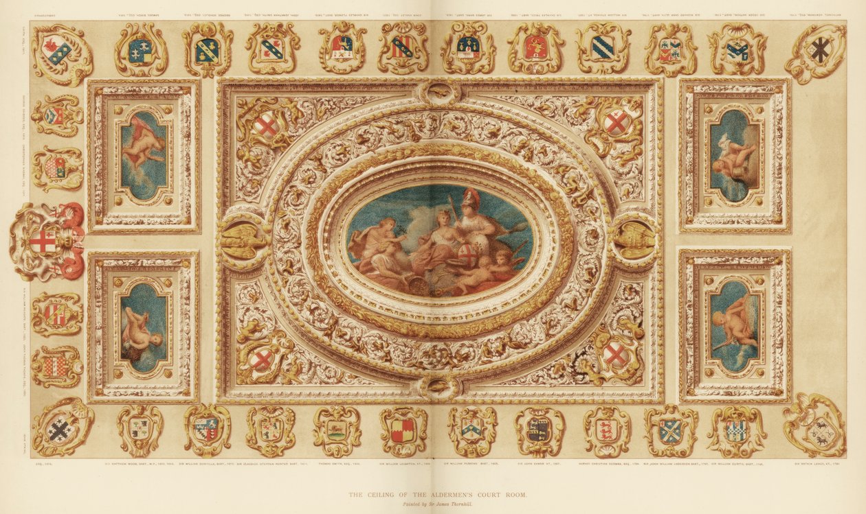 Aldermensin oikeussalin katto, Guildhall, Lontoon kaupunki, 1700-luku 1886 tekijältä Unbekannt