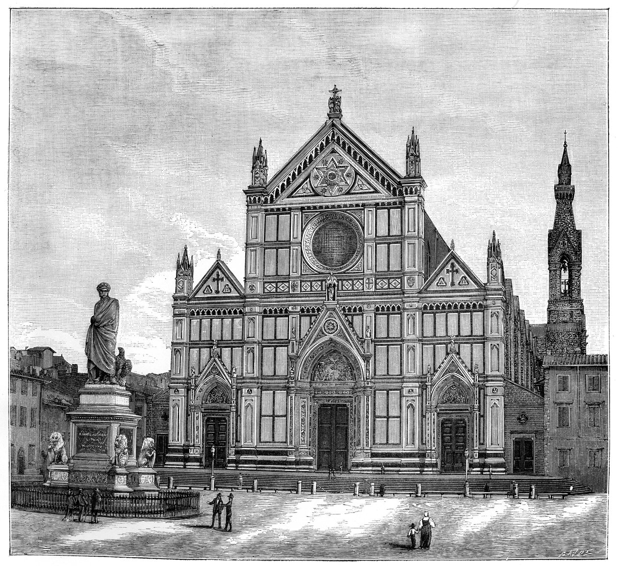 Santa Crocen basilikan kirkko ja aukio, Firenze, Italia, 1882 tekijältä Unbekannt