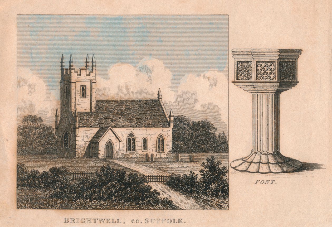 Pyhän Johannes Kastajan kirkko, Brightwell, Suffolk, 1800-luku tekijältä Unbekannt
