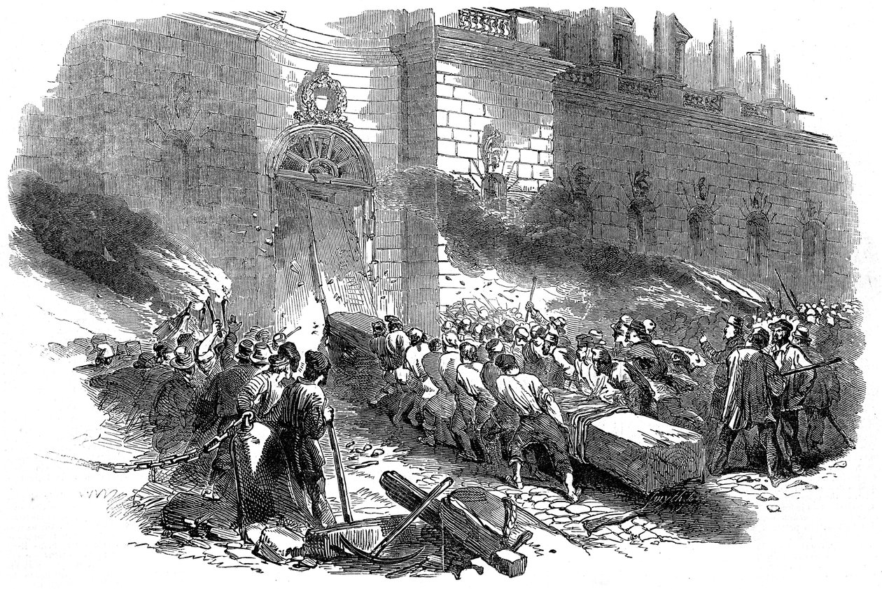 Väkijoukko hyökkäämässä Arsenalia Berliinissä, vallankumous Preussissa, maaliskuu 1848 tekijältä Unbekannt