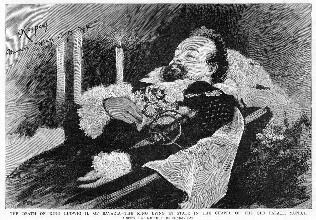 Baijerin kuninkaan Ludwig II:n kuolema 1845-1886, 1886 tekijältä Unbekannt