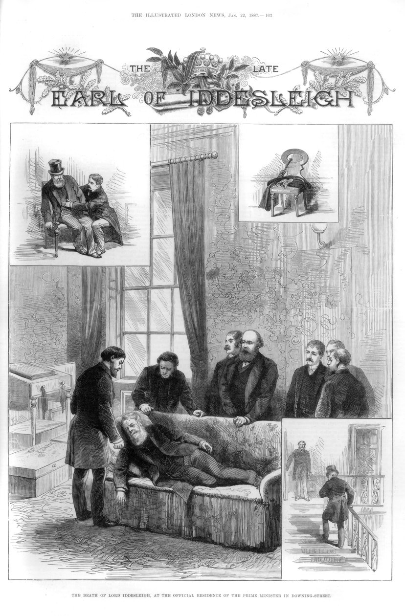 Lordi Iddesleighin kuolema Downing Streetillä Lontoossa, 1887 tekijältä Unbekannt