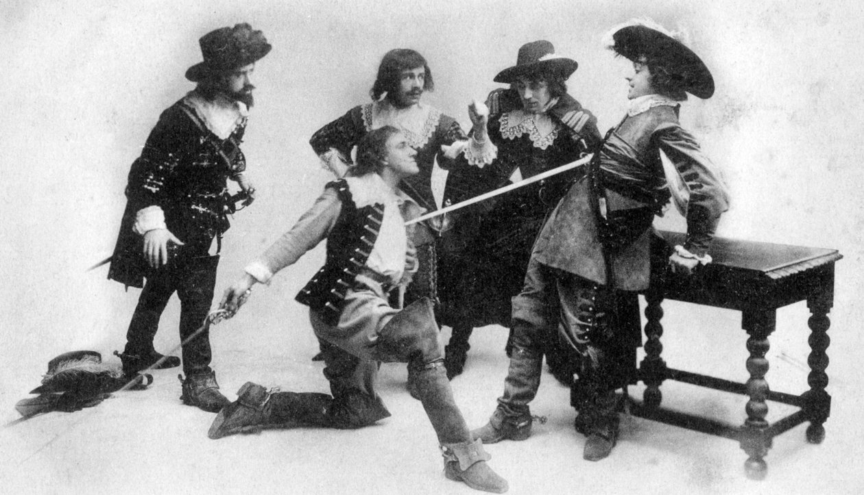 Kaksintaistelu, kohtaus John Rutherfordin Treshamsien rotu I näytöksestä, 1900-luku tekijältä Unbekannt
