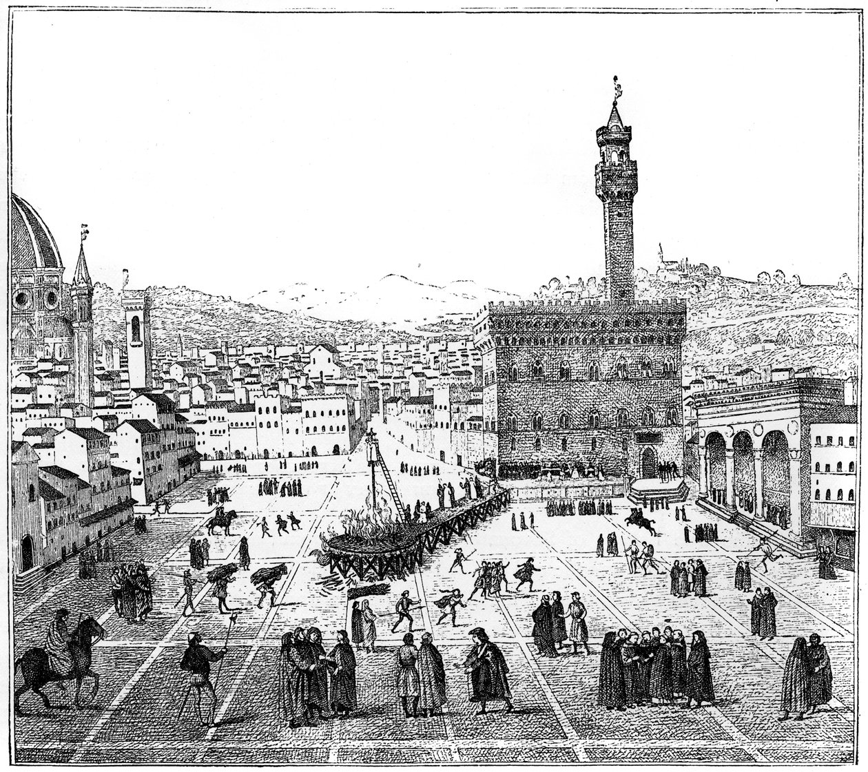 Girolamo Savonarolan teloitus Piazza Della Signorialla, Firenzessä, 1882 tekijältä Unbekannt