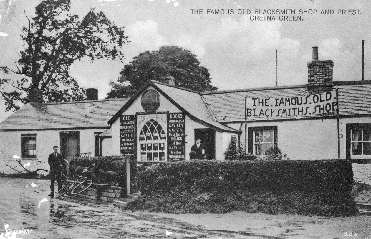Kuuluisa vanha seppäliike, Gretna Green, Dumfriesshire, Skotlanti, 1900-luku tekijältä Unbekannt