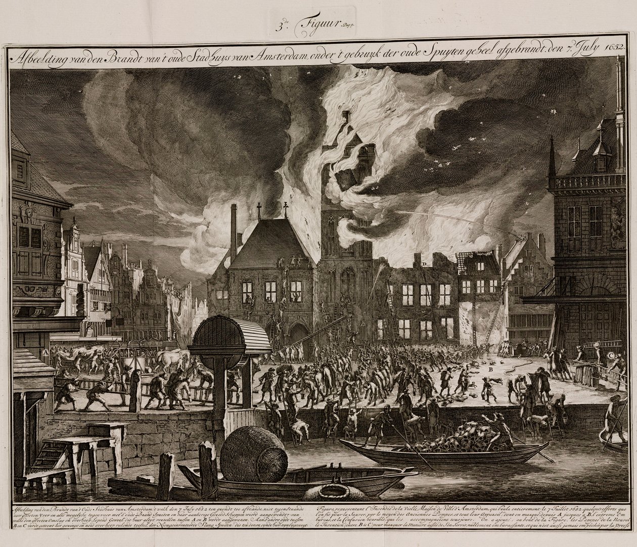 Amsterdamin vanhan kaupungintalon tulipalo Hollannissa 7. heinäkuuta 1652 tekijältä Unbekannt
