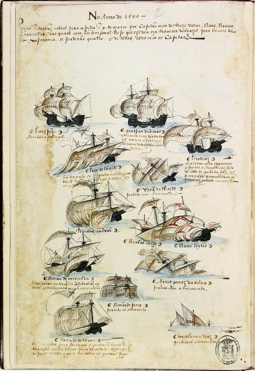 Pedro Álvares Cabralin laivasto vuonna 1500. Livro das Armadasista, noin 1568. tekijältä Unbekannt