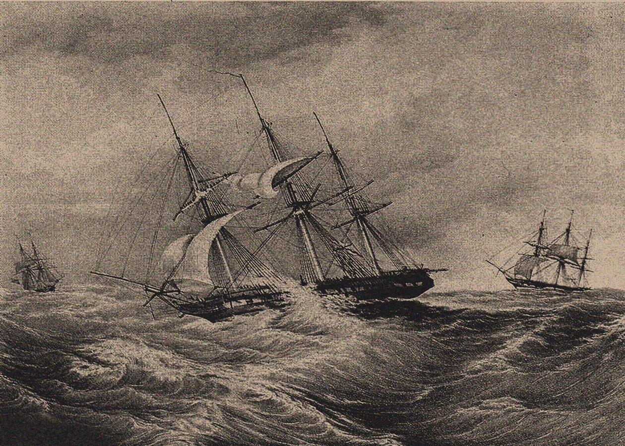 Fregatti Kreiser ja sloop Ladoga Amerikan rannikolla 1823, 1900-1910-luvut tekijältä Unbekannt