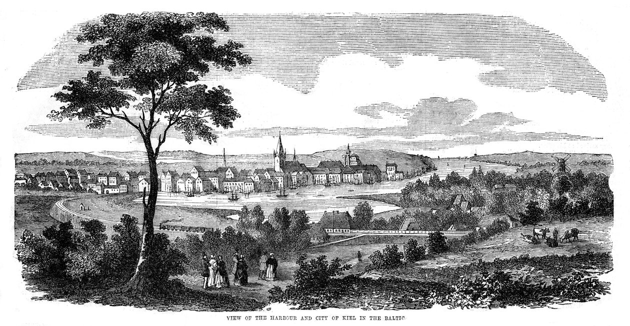 Kielin satama ja kaupunki Pohjois-Saksassa, 1855 tekijältä Unbekannt