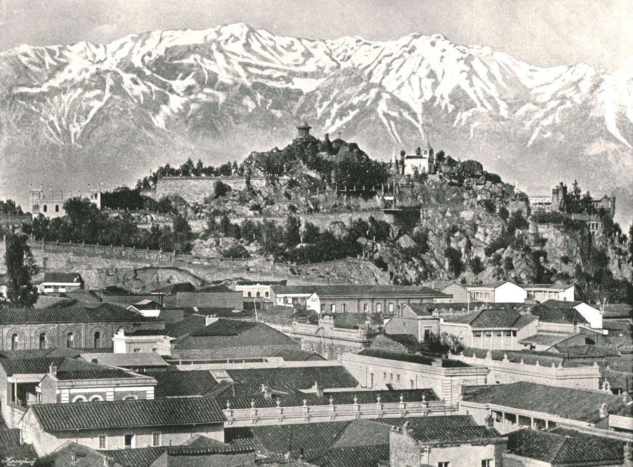 Santa Lucian kukkula Andien taustalla, Santiago, Chile, 1895. tekijältä Unbekannt