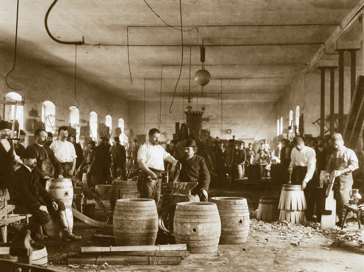 Puisten oluttynnyrien valmistus Plzenissä, 1880-luku tekijältä Unbekannt