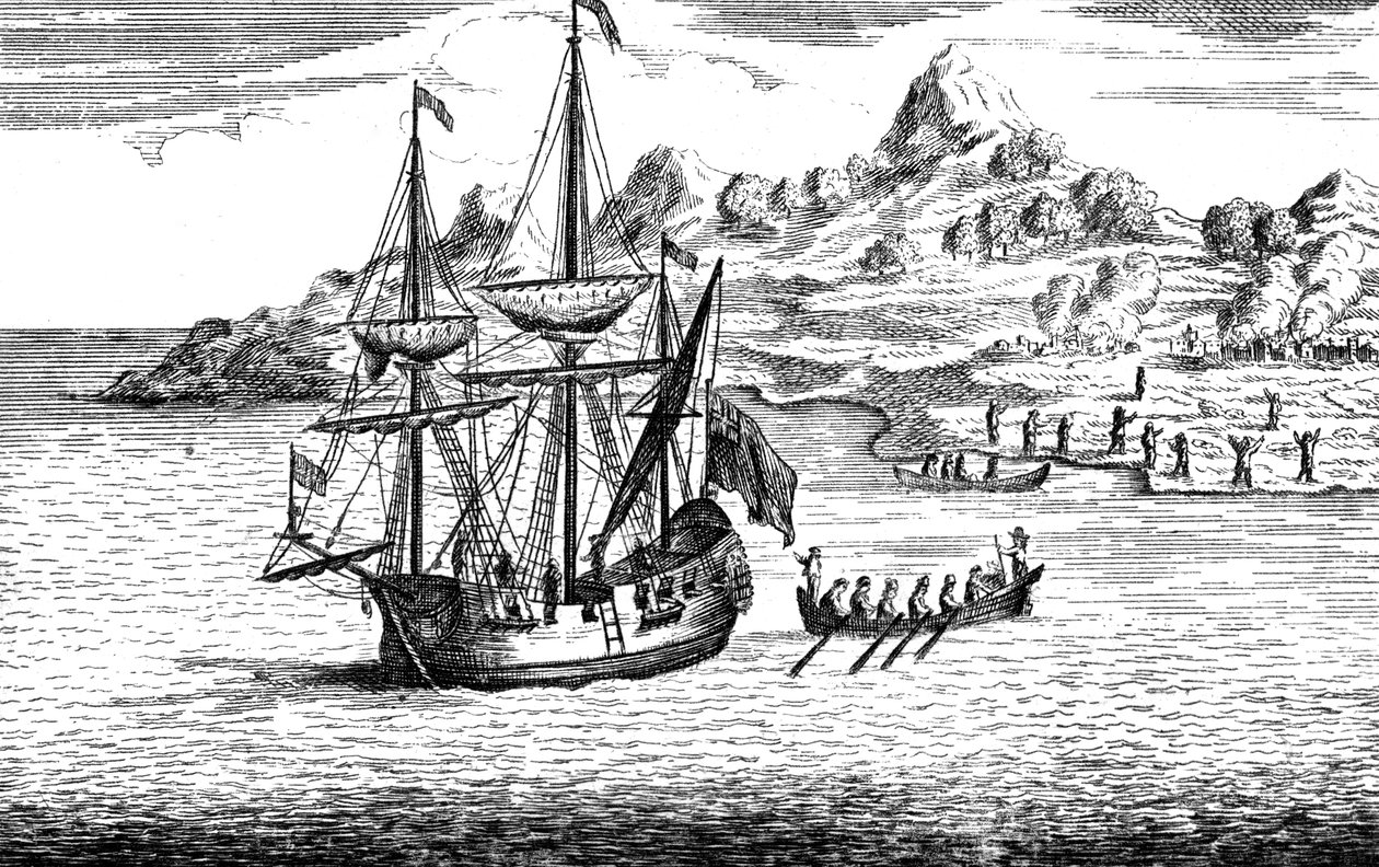 Kahden kylän verilöyly ja polttaminen Madagaskarilla, 1500-luku tekijältä Unbekannt