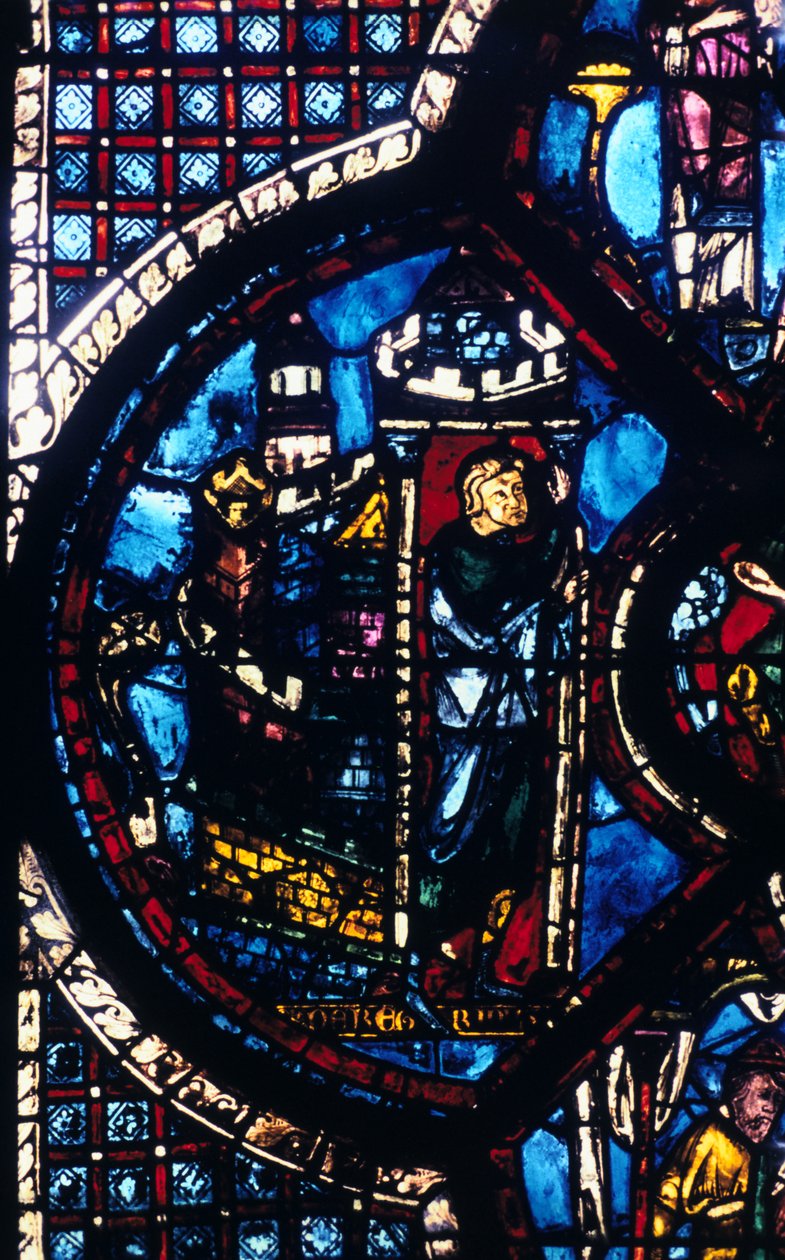 Pyhiinvaeltaja lähtee Jerusalemista Jerikoon, lasimaalaukset, Chartresin katedraali, Ranska, 1205-1215 tekijältä Unbekannt