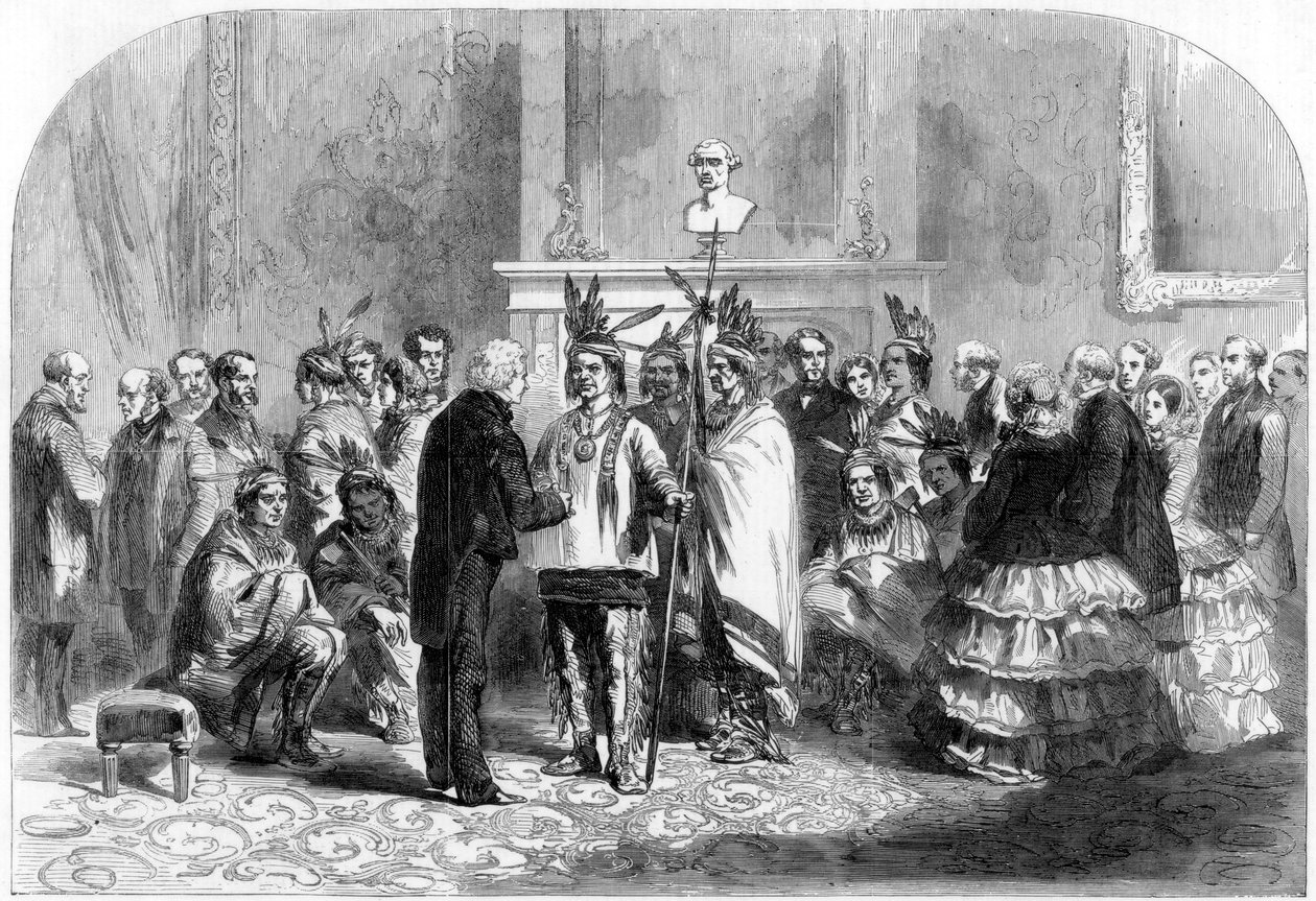 Yhdysvaltain presidentti houkutteli vihamielisiä heimoja kättelemään, 1858 tekijältä Unbekannt