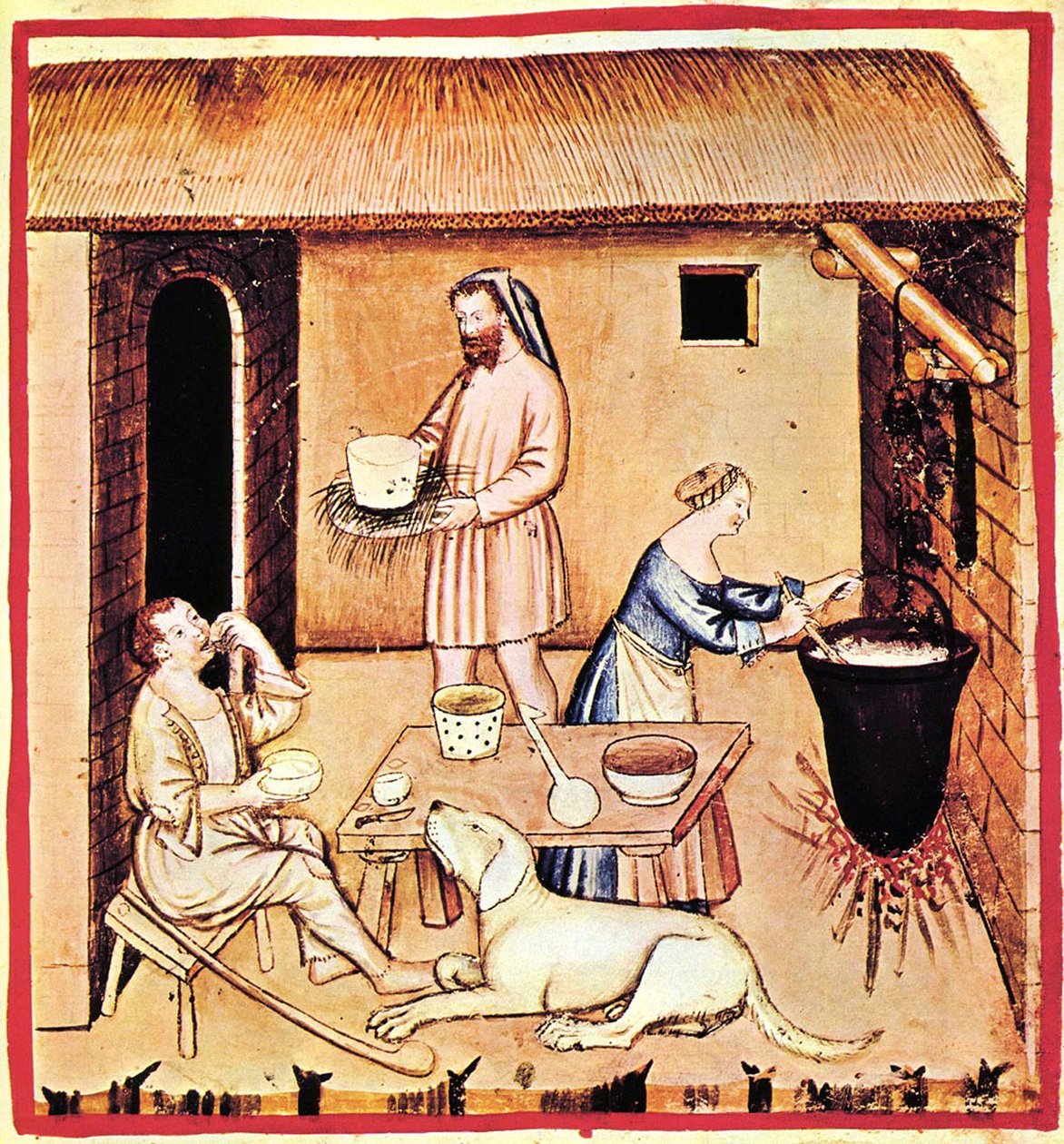 Juuston tuotanto. Miniatyyri Tacuinum Sanitatisista, 1300-luvun toinen puoli. tekijältä Unbekannt