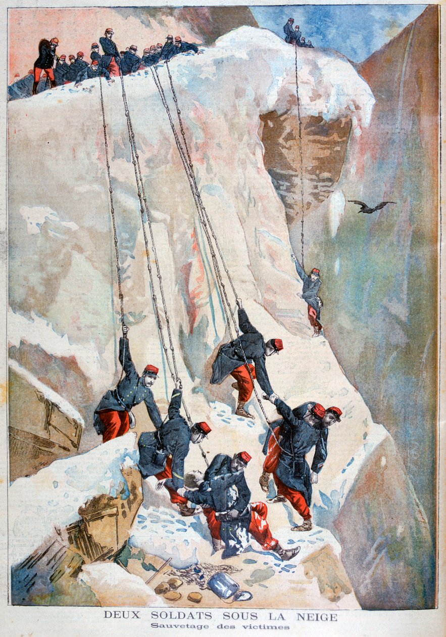 Kahden ranskalaisen sotilaan pelastus lumivyöryn jälkeen, 1894 tekijältä Unbekannt