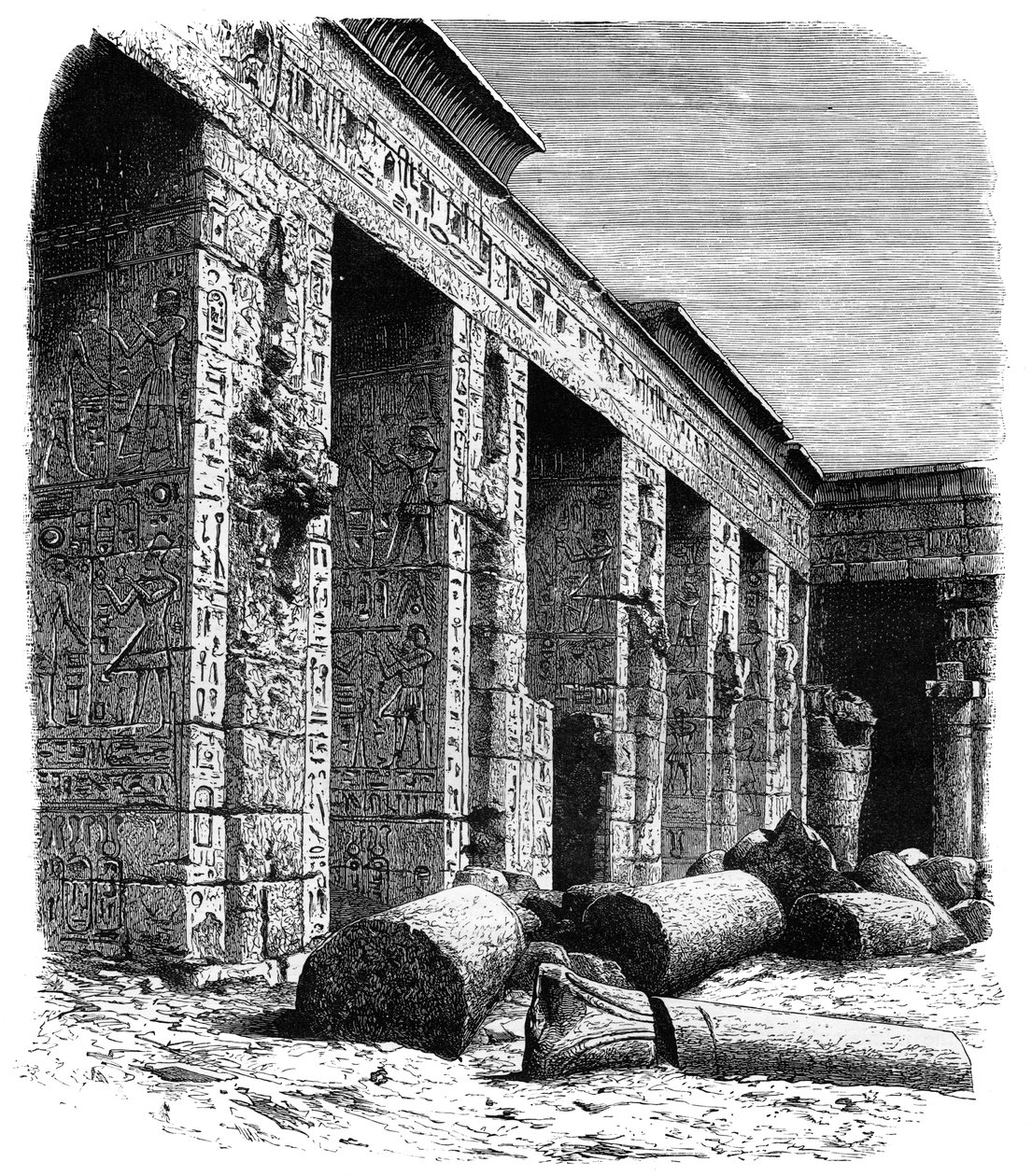 Rameses III:n palatsin rauniot, Medinet Habu, Ylä-Egypti, vuodelta 1890 tekijältä Unbekannt