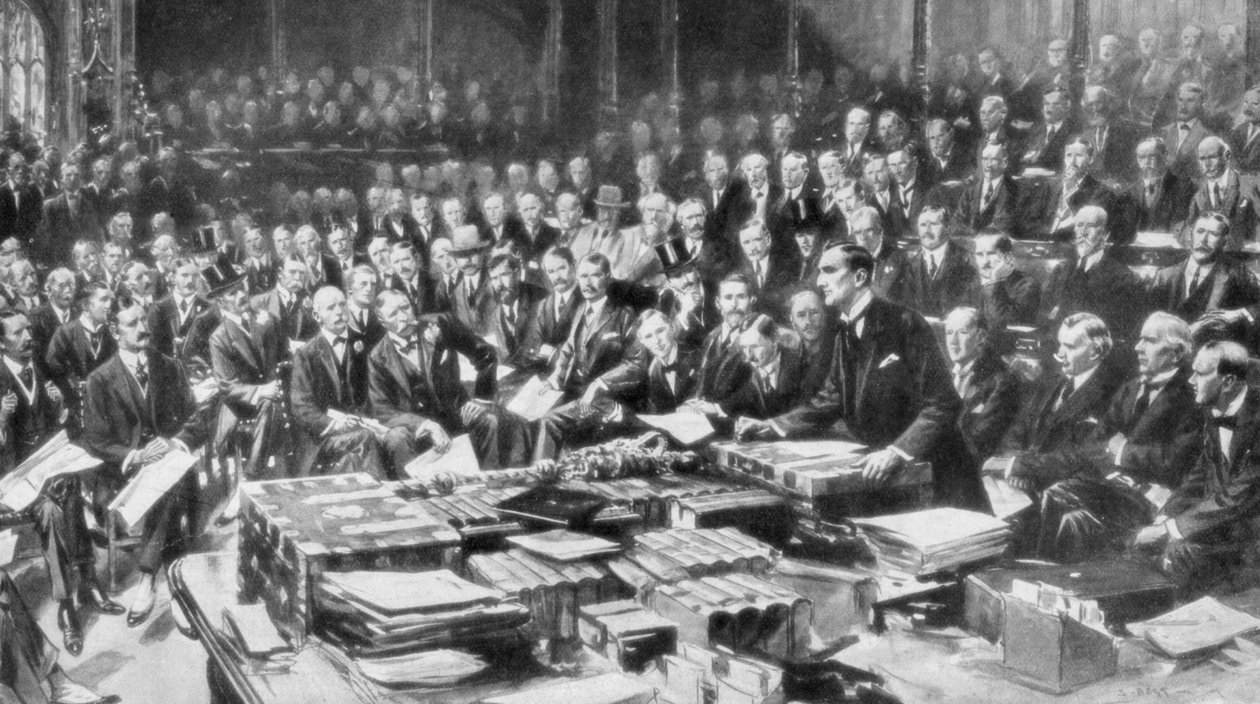 Kohtaus House of Commonsissa, Westminster, Lontoo, 3. elokuuta 1914 tekijältä Unbekannt
