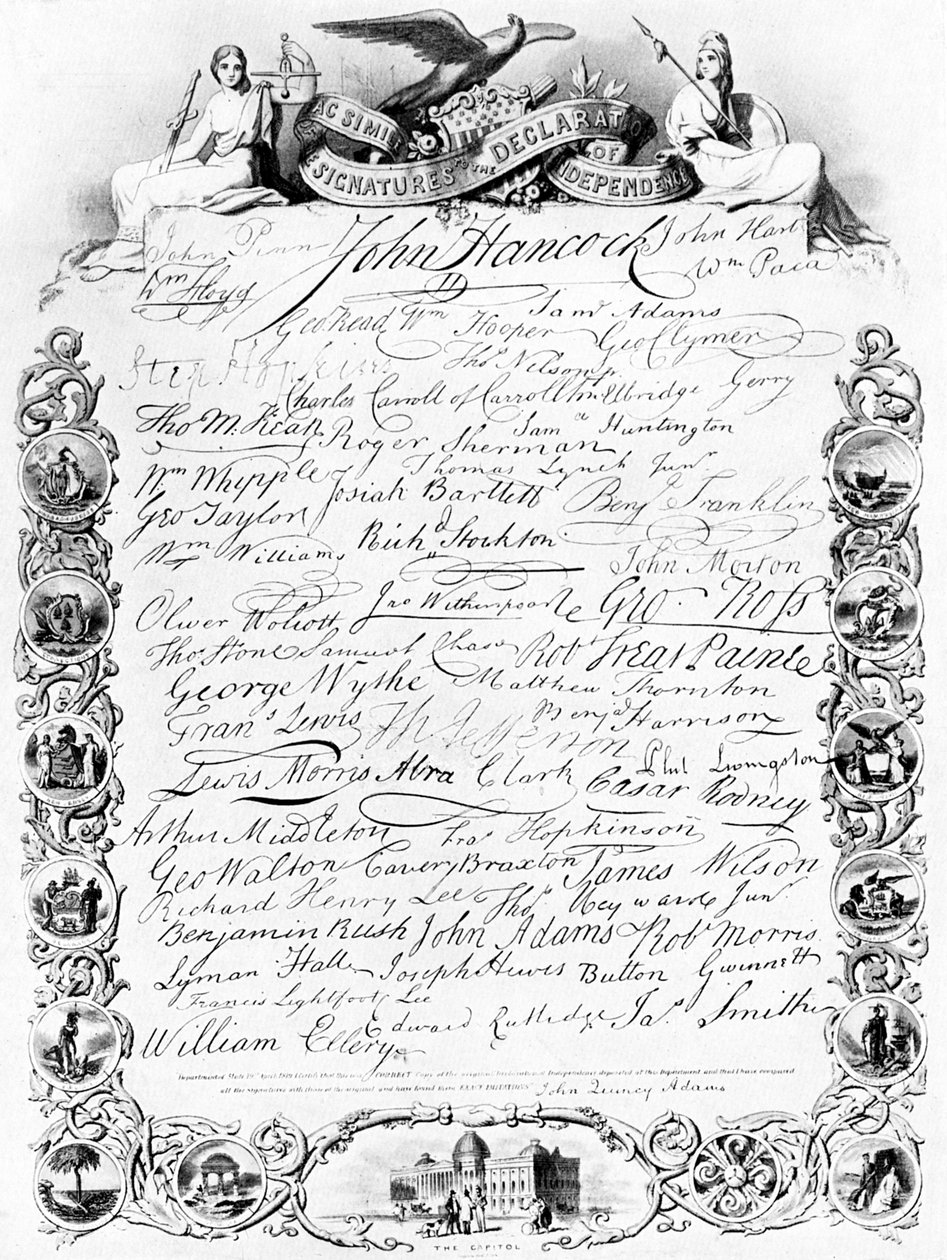 Allekirjoitukset Yhdysvaltain itsenäisyysjulistukselle, c1776, c1920 tekijältä Unbekannt