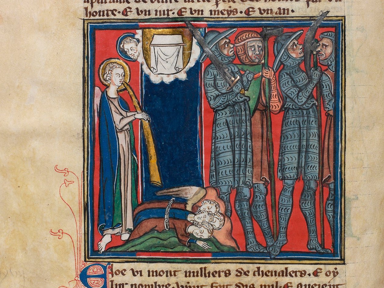 Kuudes enkeli soitti trumpettia... Miniatyyri: Apocalypse de saint Jean, noin 1320. tekijältä Unbekannt