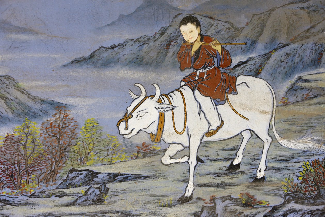Zen-buddhalaisuuden kymmenen häränpaimenkuvaa edustavat valaistumisen vaiheita Härän selässä kotiintulo, Soul, Coree du Sud tekijältä Unbekannt