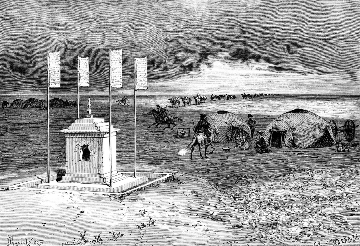 Laman hauta ja leiri, Mongolian autiomaa, vuodelta 1890 tekijältä Unbekannt