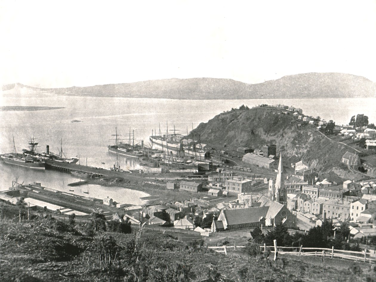 Kaupunki ja satama, Port Chalmers, Uusi-Seelanti, 1895. tekijältä Unbekannt