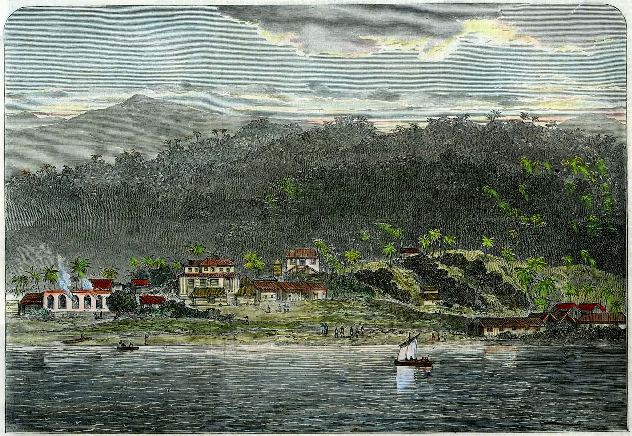 Morantin kaupunki, Morant Bay, Jamaika, vuodelta 1880 tekijältä Unbekannt