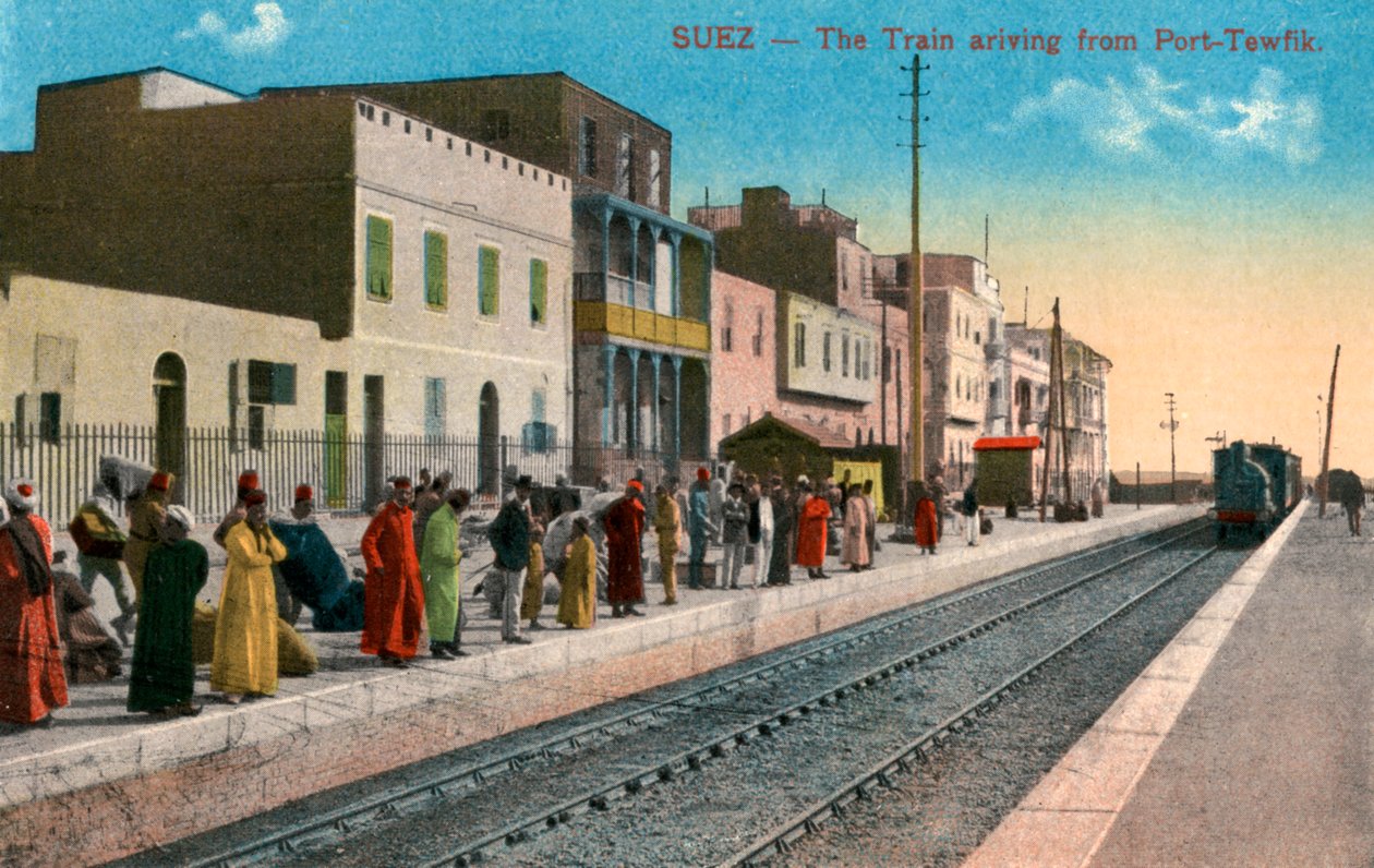 Juna, joka saapuu Port Tewfikista, Suezista, Egyptistä, 1900-luku tekijältä Unbekannt