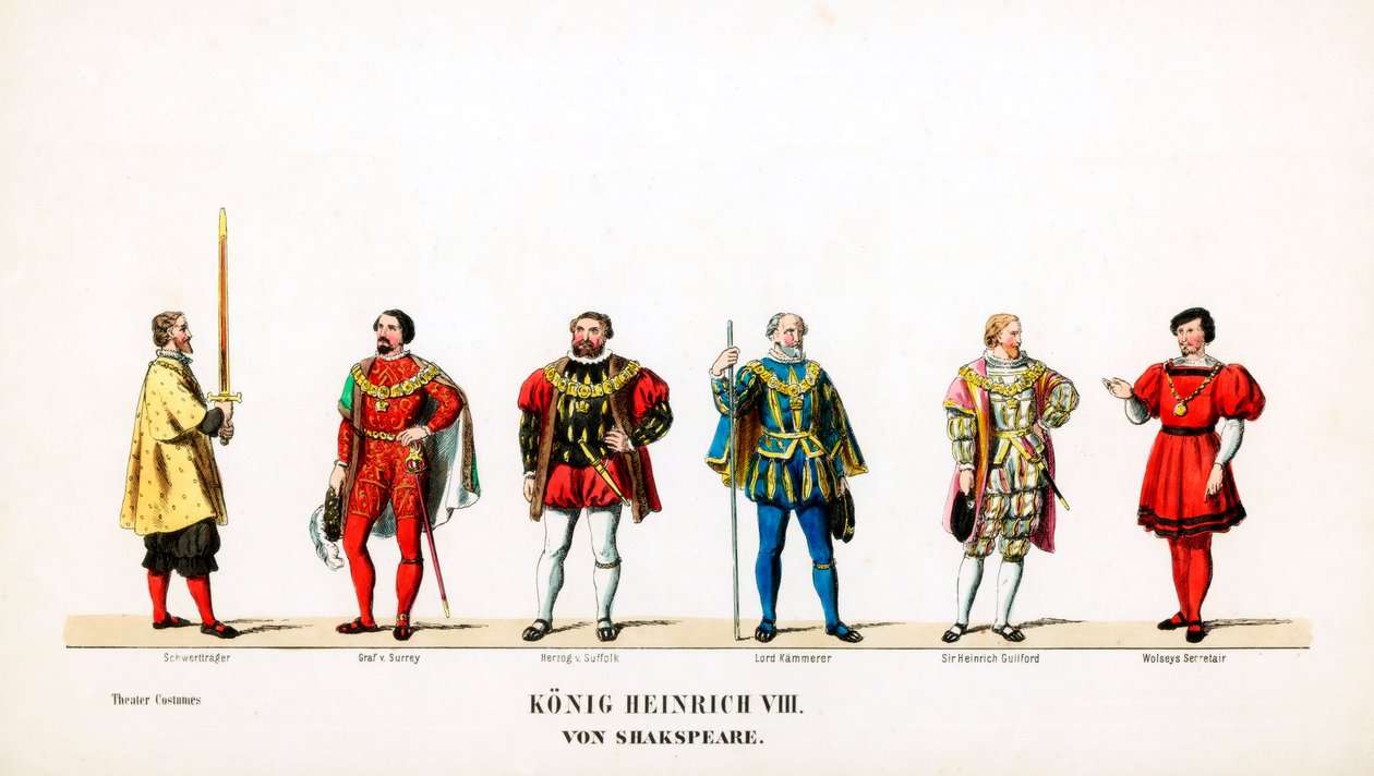 Teatterin pukusuunnittelua Shakespearen näytelmään, Henry VIII, 1800-luku tekijältä Unbekannt