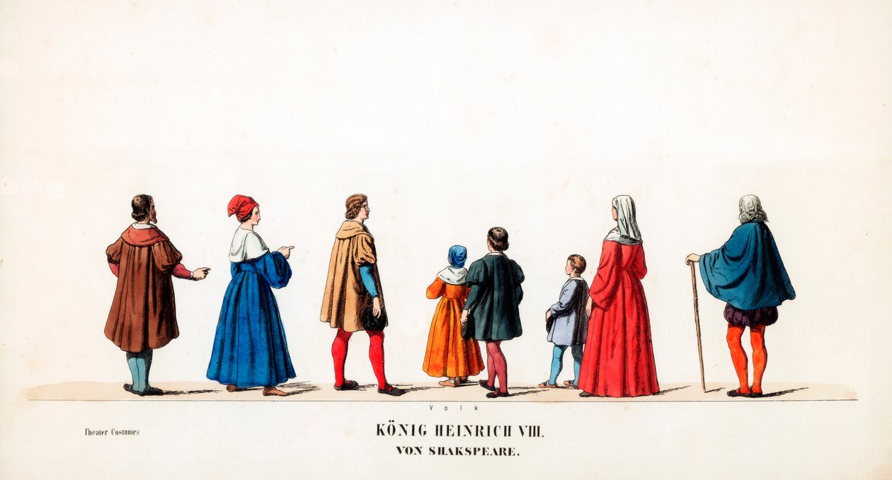 Teatterin pukusuunnittelua Shakespearen näytelmään, Henry VIII, 1800-luku tekijältä Unbekannt