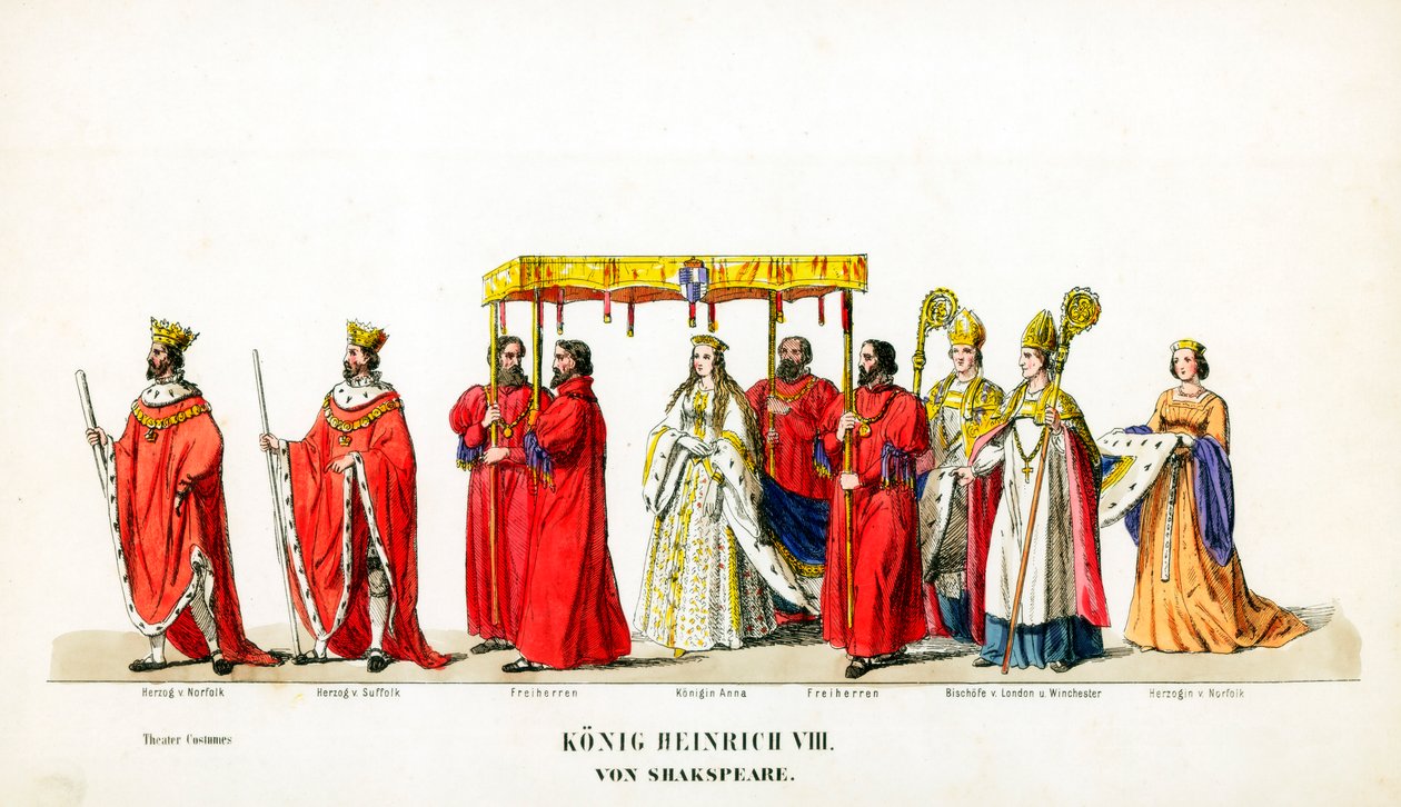 Teatterin pukusuunnittelua Shakespearen näytelmään, Henry VIII, 1800-luku tekijältä Unbekannt