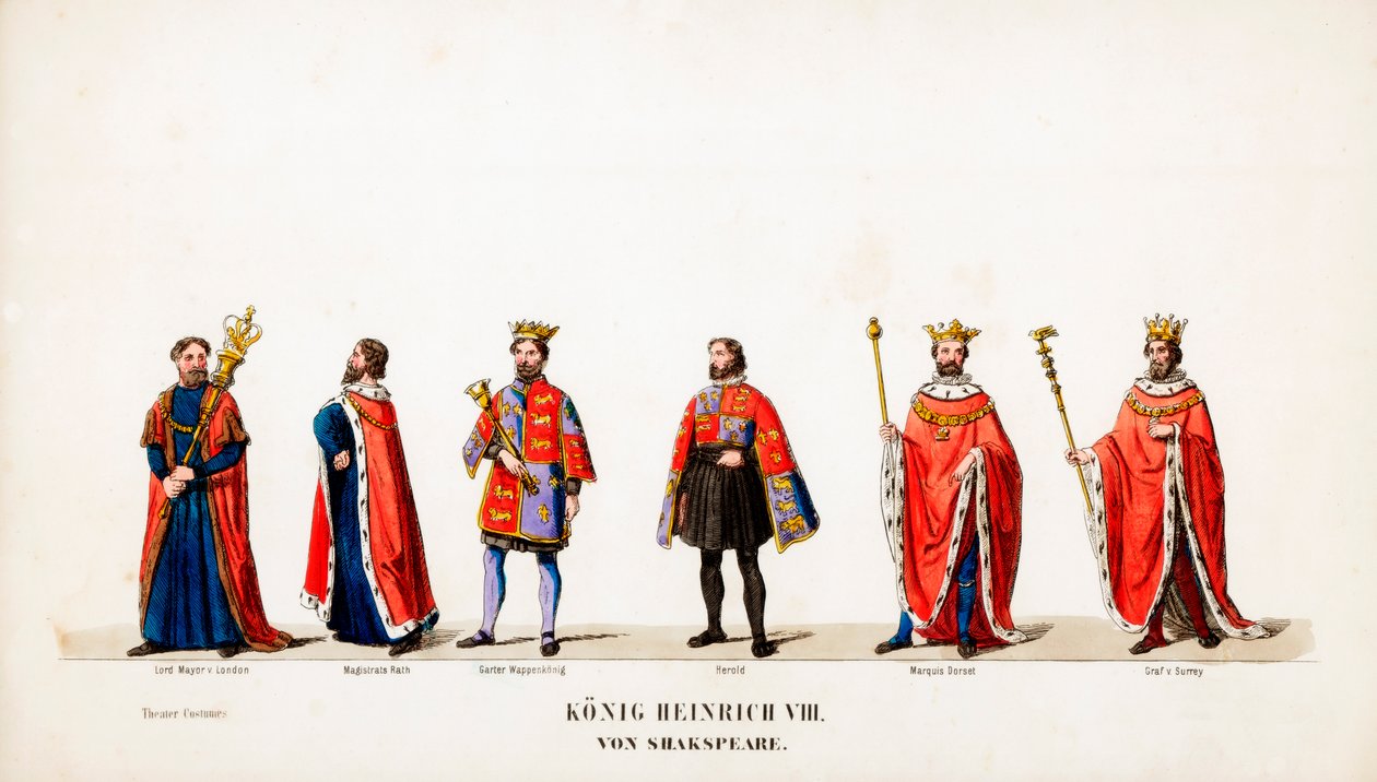 Teatterin pukusuunnittelua Shakespearen näytelmään Henry VIII, 1800-luku tekijältä Unbekannt