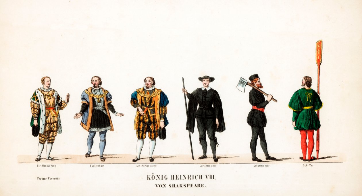 Teatterin pukusuunnittelua Shakespearen näytelmään Henry VIII, 1800-luku tekijältä Unbekannt