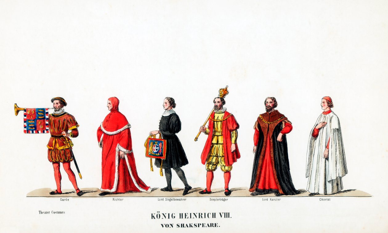 Teatterin pukusuunnittelua Shakespearen näytelmään, Henry VIII, 1800-luku tekijältä Unbekannt