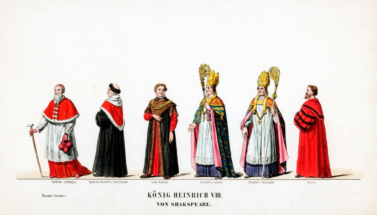 Teatterin pukusuunnittelua Shakespearen näytelmään, Henry VIII, 1800-luku tekijältä Unbekannt