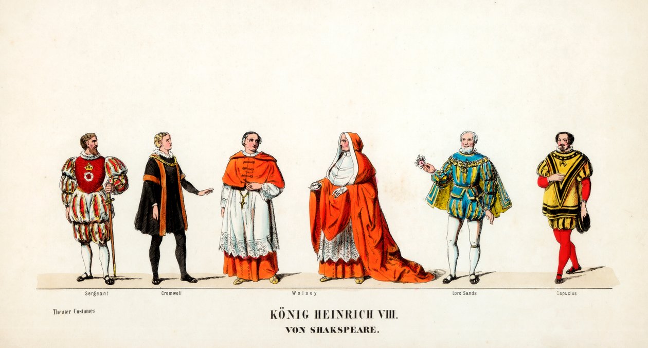 Teatterin pukusuunnittelua Shakespearen näytelmään, Henry VIII, 1800-luku tekijältä Unbekannt