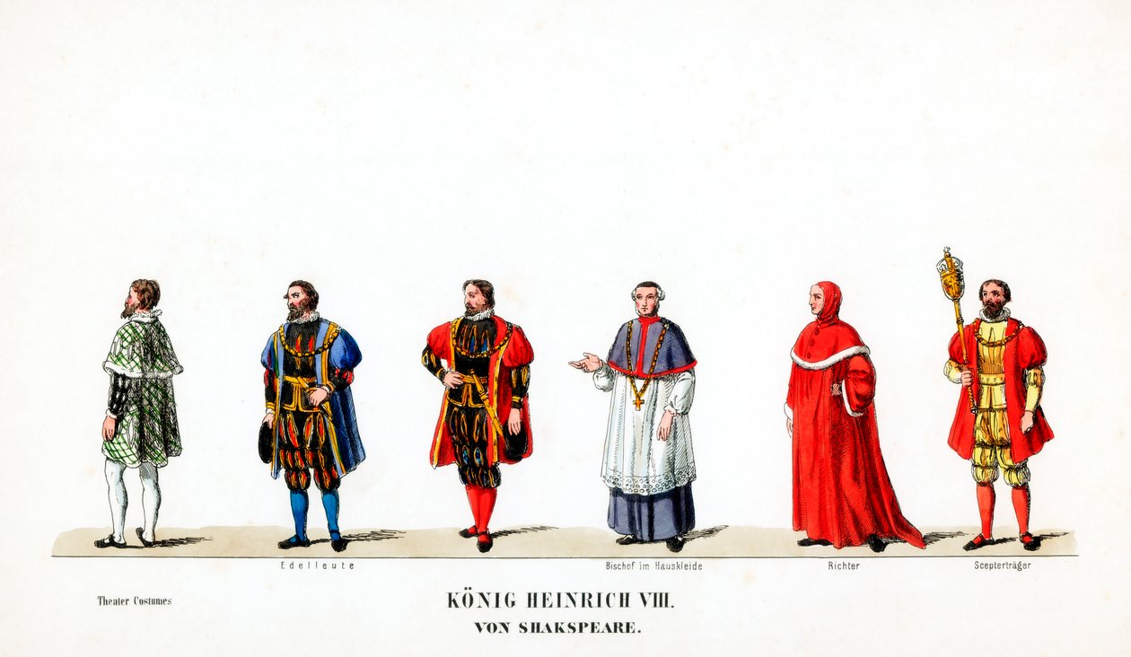 Teatterin pukusuunnittelua Shakespearen näytelmään Henry VIII, 1800-luku tekijältä Unbekannt