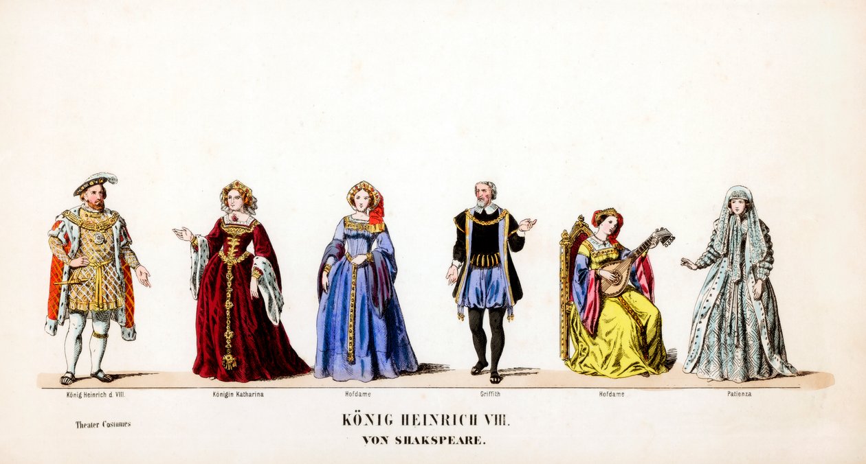 Teatterin pukusuunnittelua Shakespearen näytelmään Henry VIII, 1800-luku tekijältä Unbekannt