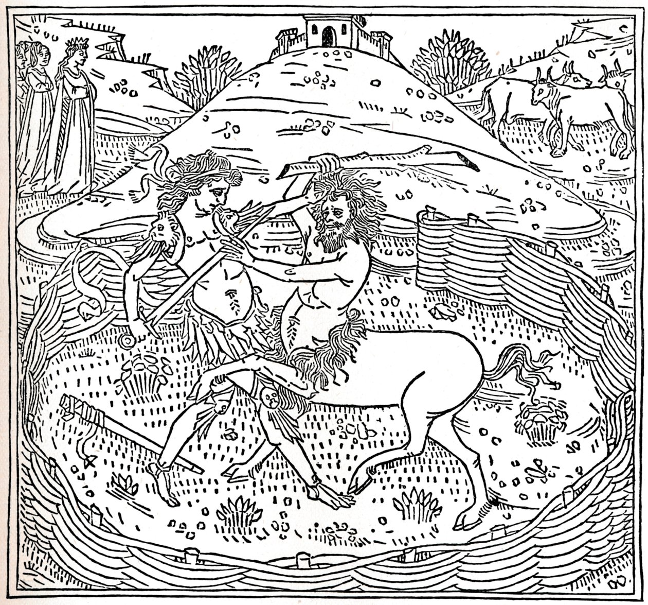 Theseus ja Kentaur, Plutarch: Lives of Parallels, 1491, 1917 tekijältä Unbekannt