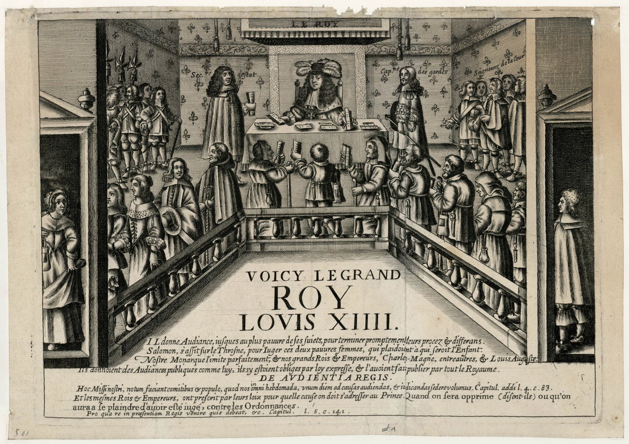 Tämän on hyvä kuningas Ludvig XIV:n sisäpuoli. Kuningas pitää yleisötilaisuuden, 1668. Noorderkerkissä Hoornissa tekijältä Unbekannt