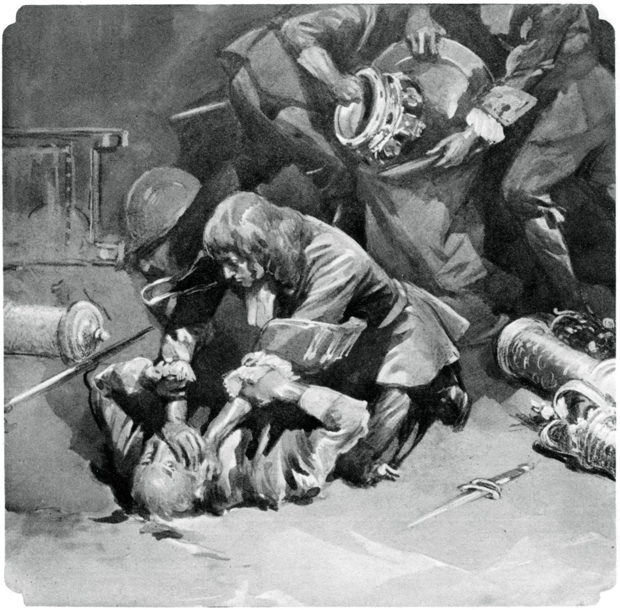 Thomas Blood yritti varastaa kruununjalokiviä Lontoon Towerista vuonna 1671, 1937 tekijältä Unbekannt