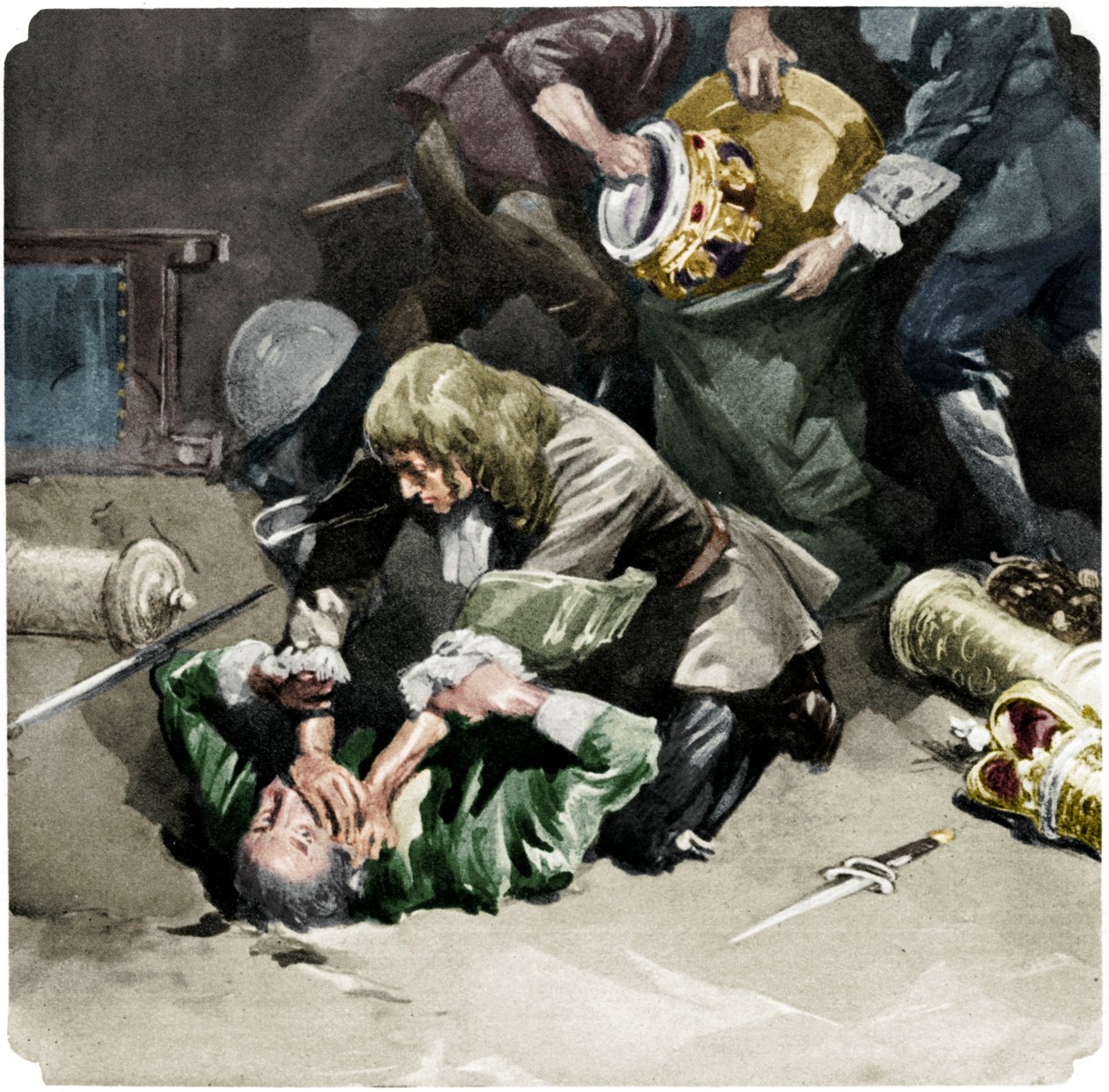 Thomas Blood yritti varastaa kruununjalokiviä Lontoon Towerista vuonna 1671, 1937 tekijältä Unbekannt